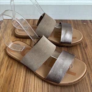 Sorel Ella II Metallic Leather & Suede Flat Sandals Slides